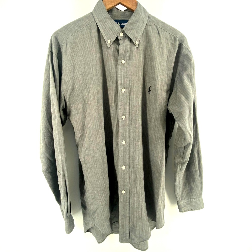 Ralph Lauren Blake 100% Cotton Button-Down Shirt Mens Gray Subtle Stripes Sz M - Picture 3 of 4